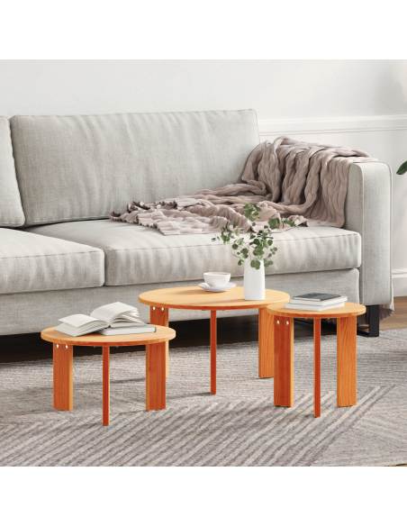 Tavolino da salotto 3 pcs Marrone cerato Legno di pino massello