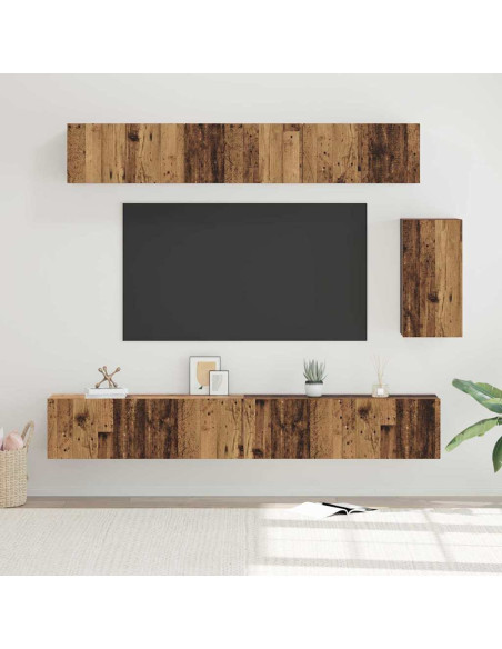 Set mobile TV con cassetto 6 pcs Legno vecchio 100 x 30 x 30 cm