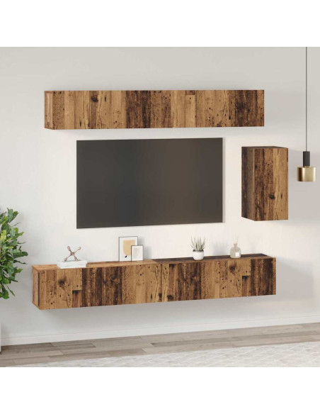 Set mobile TV con cassetto 6 pcs Legno vecchio 100 x 30 x 30 cm