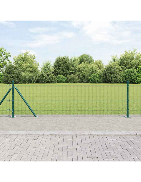 Recinzione in filo saldato con 13 pali flangiati Verde 0.5x100 m Acciaio