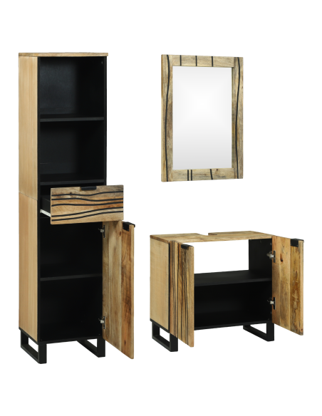 Set di mobili per il bagno con cassetto con lo scaffale con archiviazione con porta con specchio 3 pcs Marrone Alto
