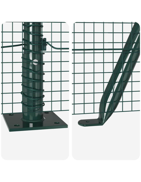 Recinzione in rete saldata con 13 pali flangiati Verde 0.6x100 m Acciaio