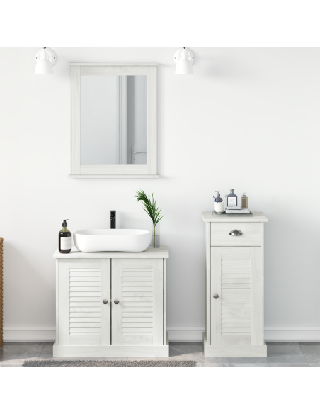 Set di mobili per il bagno 3 pcs Bianco Antico Pino massello