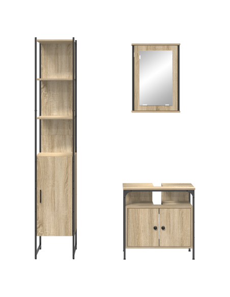 Set di mobili per il bagno con lo scaffale 3 pcs rovere sonoma