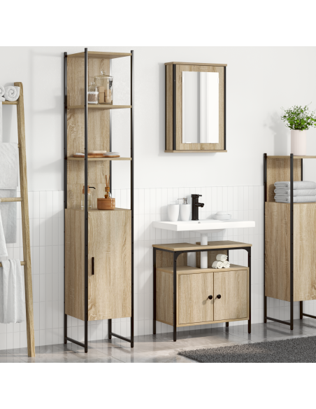 Set di mobili per il bagno con lo scaffale 3 pcs rovere sonoma