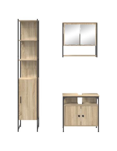 Set di mobili per il bagno con lo scaffale 3 pcs rovere sonoma