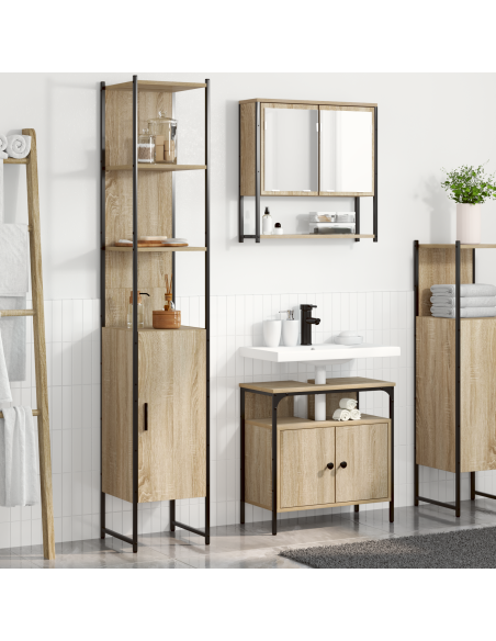 Set di mobili per il bagno con lo scaffale 3 pcs rovere sonoma