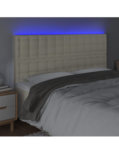 Testiera a LED Crema 200x5x118/128 cm in Similpelle