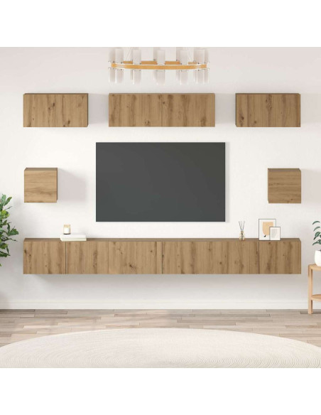 Set di mobili TV con lo scaffale Montaggio a parete Altro con archiviazione 8 pcs rovere artigianale