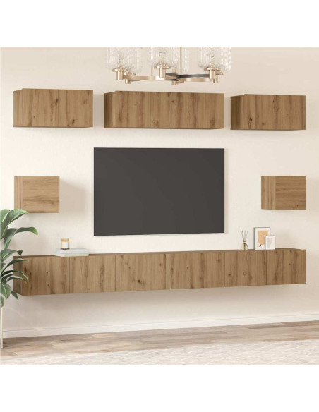 Set di mobili TV con lo scaffale Montaggio a parete Altro con archiviazione 8 pcs rovere artigianale