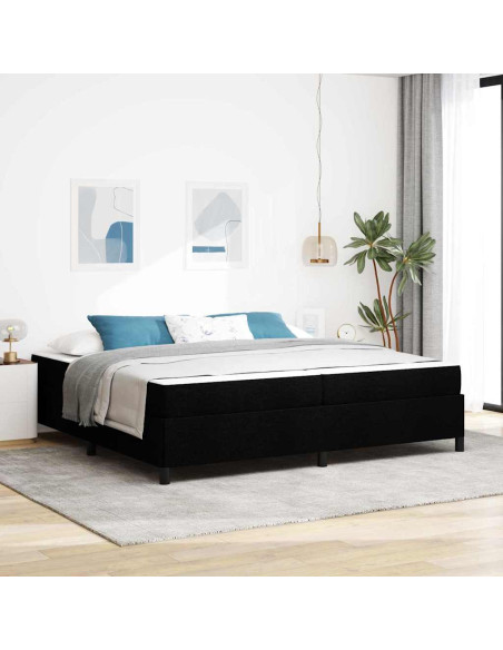Letto a molle Nero 200 x 200 cm Tessuto, Legno ingegnerizzato
