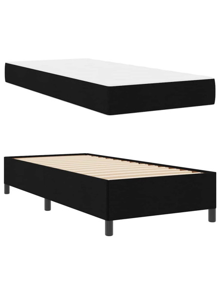 Letto a molle Nero 100 x 200 cm Tessuto, Legno ingegnerizzato