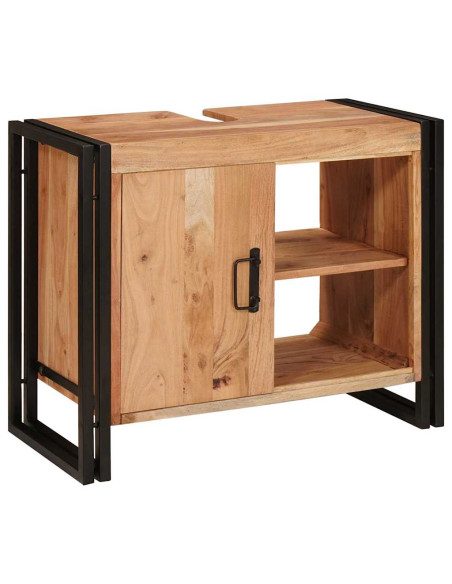 Mobile sottolavabo con porta Legno Massello di Acacia, Ferro