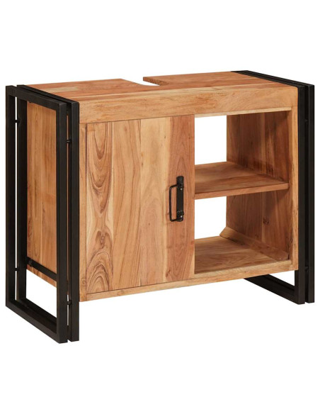 Mobile sottolavabo con porta Legno Massello di Acacia, Ferro
