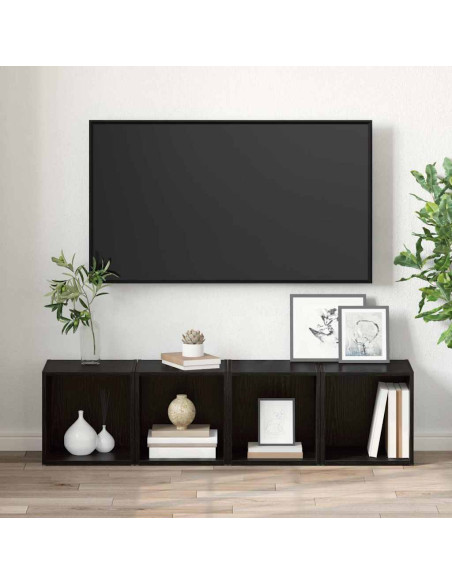 Armadi TV - set di 4 pezzi, nero e rovere, 37x35x37 cm, in legno ingegnerizzato