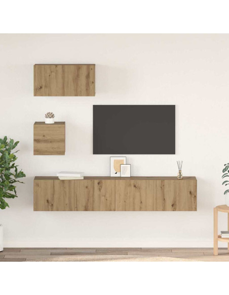 Set mobile TV con lo scaffale Montaggio a parete con archiviazione con porta 4 pcs rovere artigianale