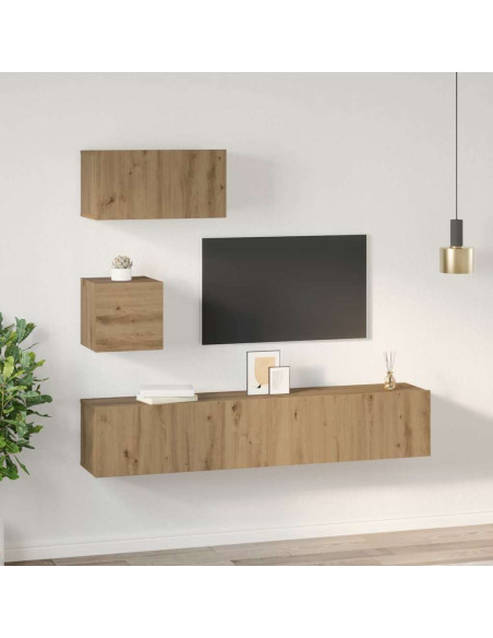 Set mobile TV con lo scaffale Montaggio a parete con archiviazione con porta 4 pcs rovere artigianale