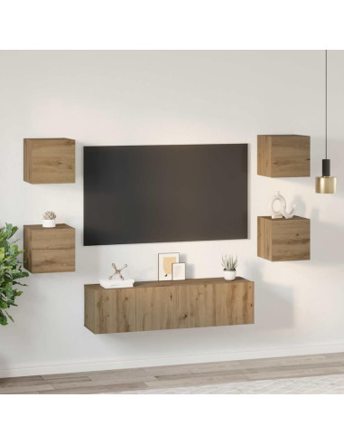 Set mobile TV 6 pcs Rovere artigianale Legno multistrato