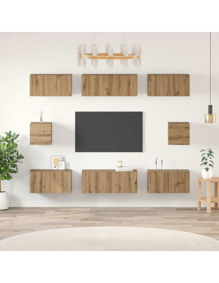 Set di mobili TV con lo scaffale Montaggio a parete Altro con archiviazione 8 pcs rovere artigianale
