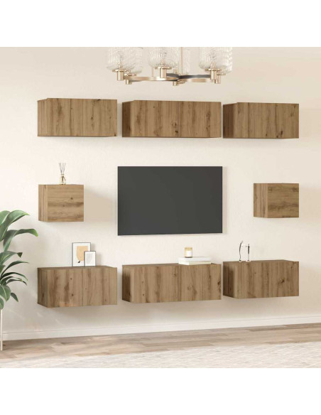 Set di mobili TV con lo scaffale Montaggio a parete Altro con archiviazione 8 pcs rovere artigianale