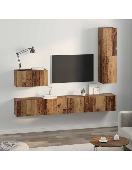 Set di mobili TV 4 pcs Legno vecchio Media Legno multistrato