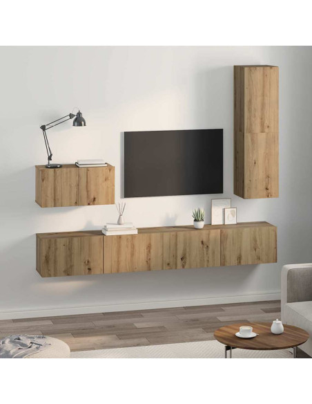 Mobile TV da Parete 4 pcs Rovere artigianale Legno multistrato