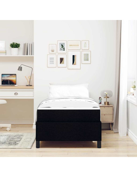 Letto a molle Nero 100 x 200 cm Tessuto, Legno ingegnerizzato