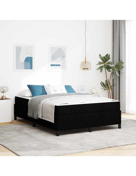 Letto a molle Nero 140 x 200 cm Tessuto, Legno ingegnerizzato