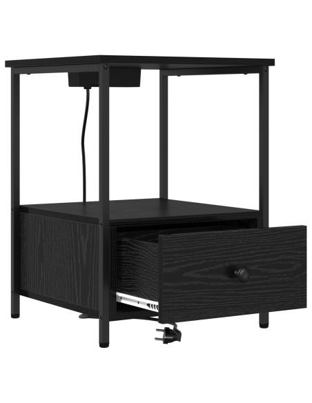 Comò con stazione di ricarica con cassetto 2 pcs Rovere nero