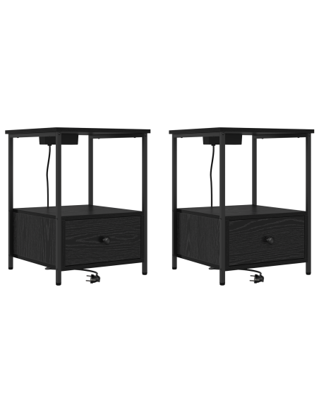 Comò con stazione di ricarica con cassetto 2 pcs Rovere nero