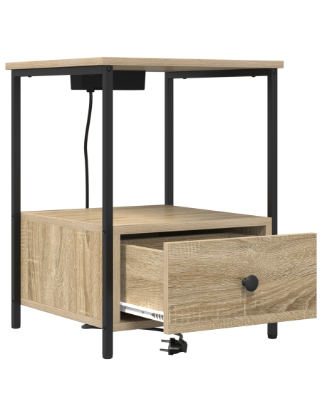 Comò con stazione di ricarica con cassetto 2 pcs rovere sonoma