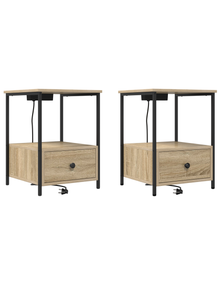 Comò con stazione di ricarica con cassetto 2 pcs rovere sonoma