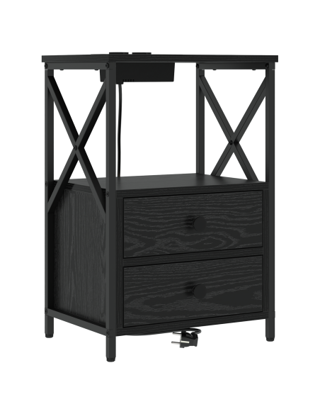 Comò con stazione di ricarica con cassetto 2 pcs Rovere nero