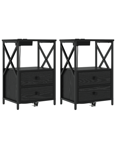 Armadio da Notte con cassetto 2 pcs Rovere Nero 40 x 31 x 60 cm