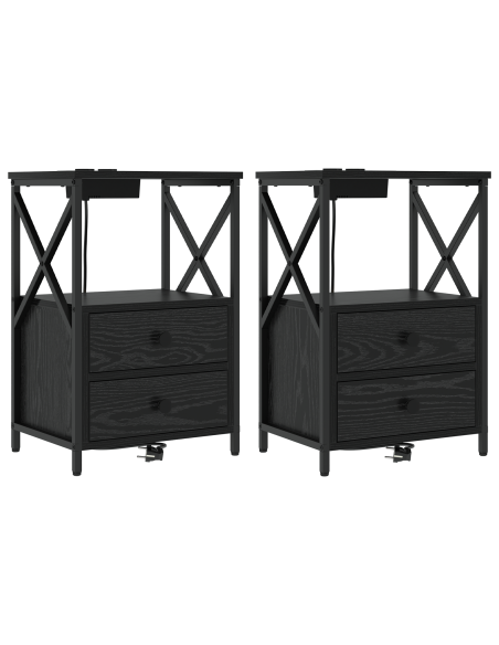 Comò con stazione di ricarica con cassetto 2 pcs Rovere nero