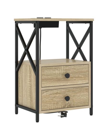 Comò con stazione di ricarica con cassetto 2 pcs rovere sonoma