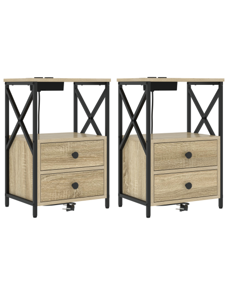 Comò con stazione di ricarica con cassetto 2 pcs rovere sonoma