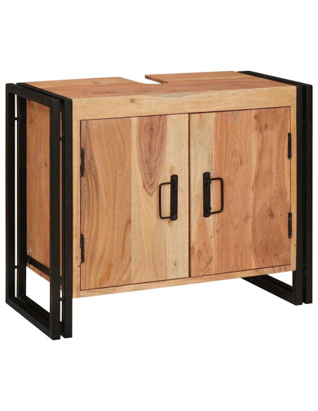 Mobile sottolavabo con porta Legno Massello di Acacia, Ferro