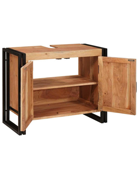 Mobile sottolavabo con porta Legno Massello di Acacia, Ferro