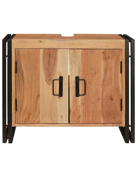 Mobile sottolavabo con porta Legno Massello di Acacia, Ferro