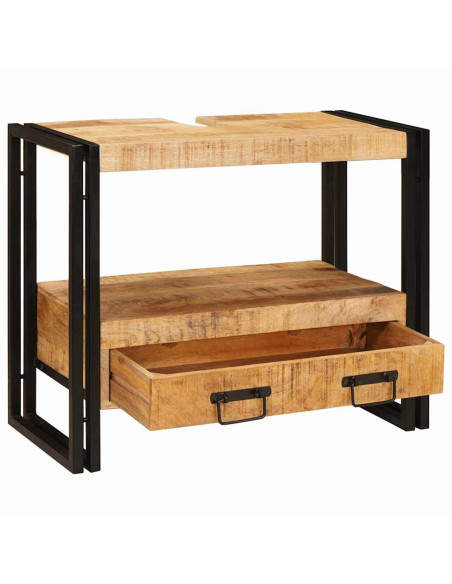 Mobile sottolavabo con cassetto Legno Massello di Mango, Ferro