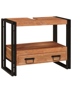 Armadio da bagno con cassetto Marrone Legno di Acacia Massello