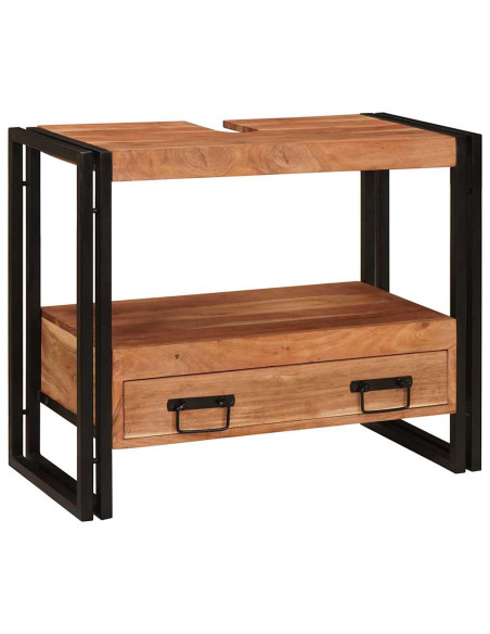 Mobile sottolavabo con cassetto Legno Massello di Acacia, Ferro