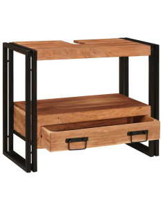 Armadio da bagno con cassetto Marrone Legno di Acacia Massello 2