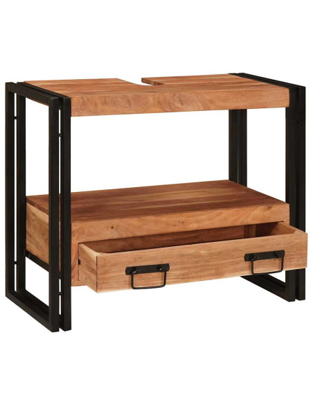 Mobile sottolavabo con cassetto Legno Massello di Acacia, Ferro