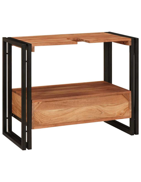 Mobile sottolavabo con cassetto Legno Massello di Acacia, Ferro