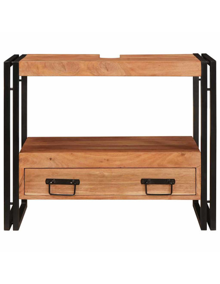 Mobile sottolavabo con cassetto Legno Massello di Acacia, Ferro