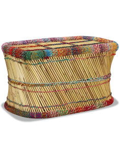 Tavolino da Caffè in Bambù con Dettagli Chindi Multicolore