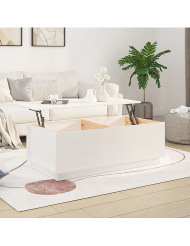 Tavolino da Salotto Bianco 100x50x35 cm Legno Massello di Pino
