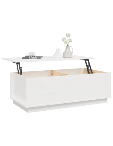 Tavolino da Salotto Bianco 100x50x35 cm Legno Massello di Pino